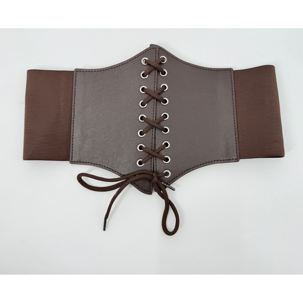 Unbranded Corset Belt Women OS Brown Lace Up Elastic Cinch Waist Faux Leather